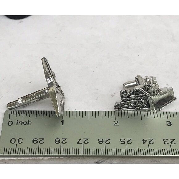 Vtg CATERPILLAR D7C BULLDOZER Tractor Advertising Machinery 80s Cuff Links DOZER - Picture 5 of 5